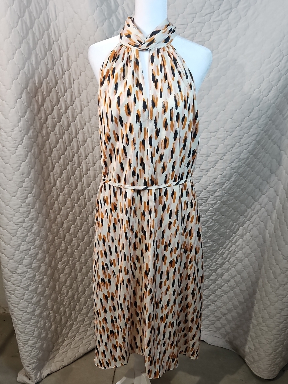 Banana Republic Twist Neck Halter Spotted Belted Sleeveless Dress